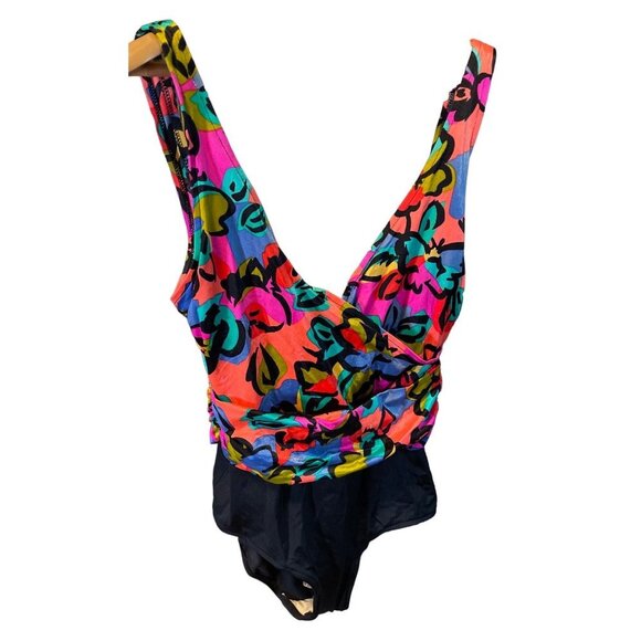 Catalina Colorful One Piece V Neck Loose Fabric Swimsuit Sz 16 - Picture 4 of 10